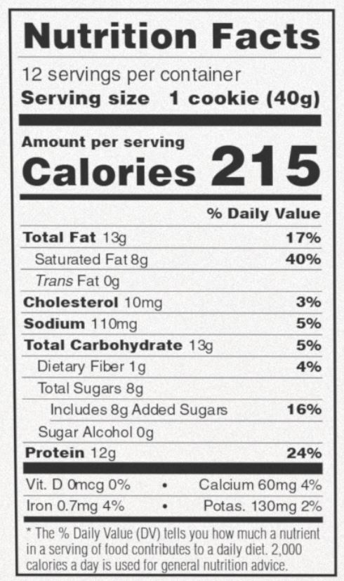 Power Crunch Original Red Velvet Protein Bars nutrition facts panel with 12g protein