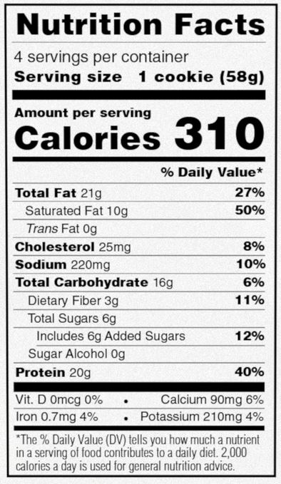 Power Crunch Pro Peanut Butter High Protein Bars nutrition facts panel with 20g protein
