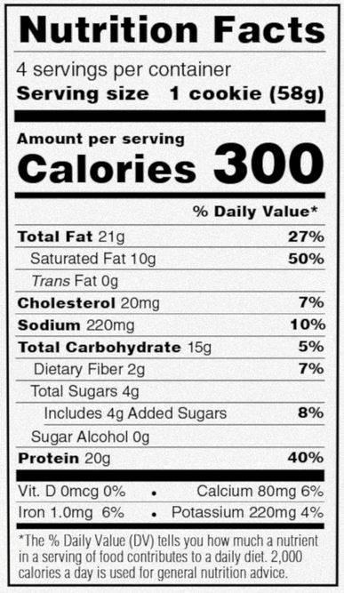 Power Crunch Pro Peanut Butter Fudge High Protein Bars nutrition facts panel with 20g protein
