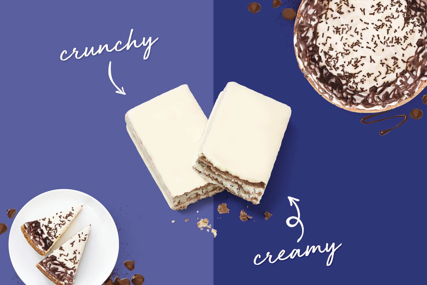 chocolate chip cheesecake protein bars with crunchy wafer texture and creamy flavor