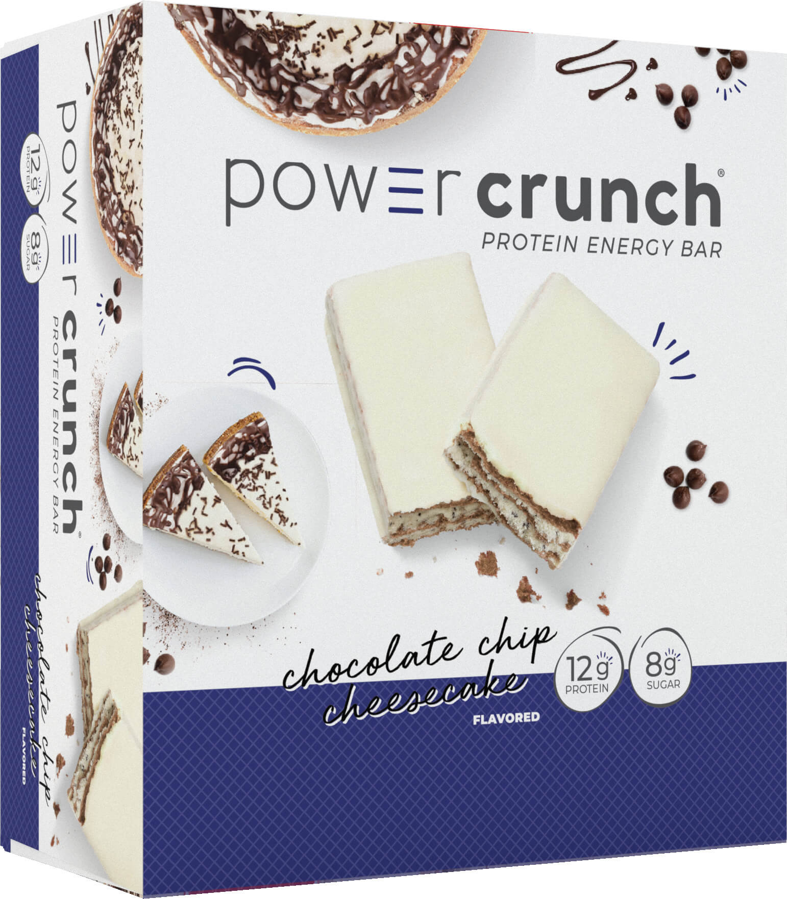 box of twelve chocolate chip cheesecake protein bars