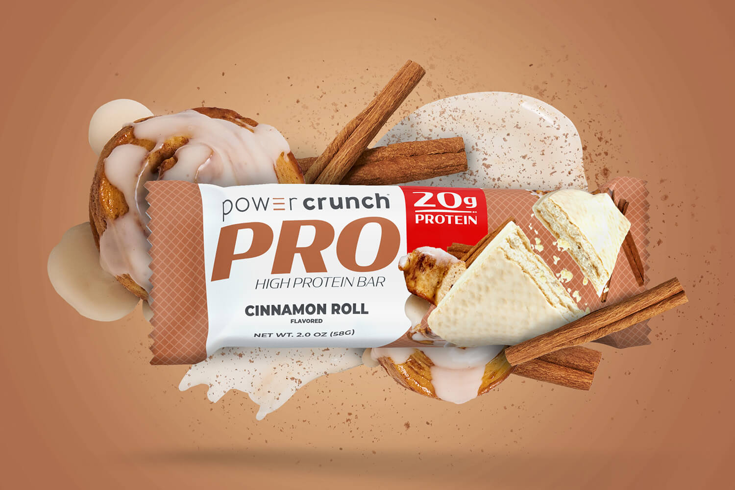 cinnamon roll 20g protein bars pictured with cinnamon flavor explosion