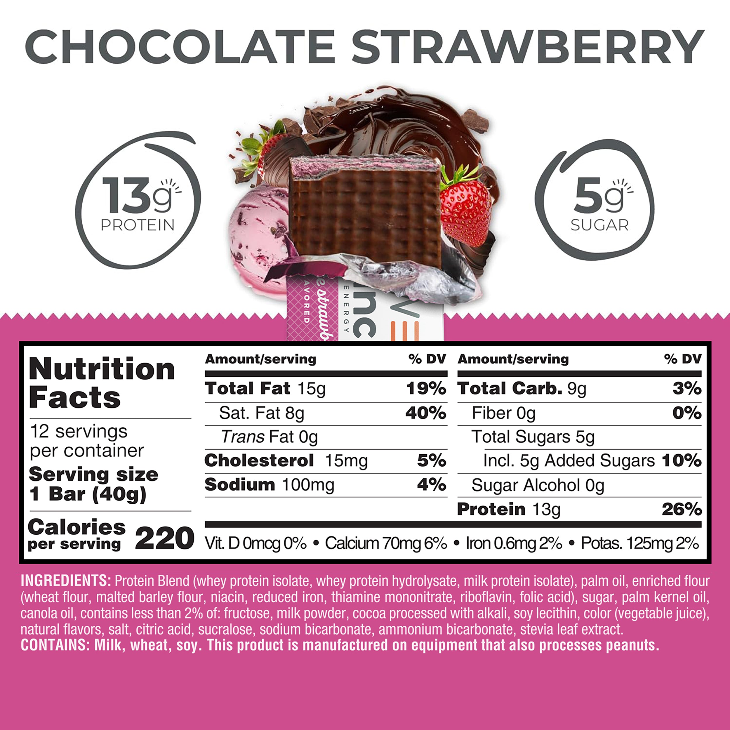 Power Crunch Protein Energy Bars, Chocolate Strawberry 1.4 oz, 12 Count