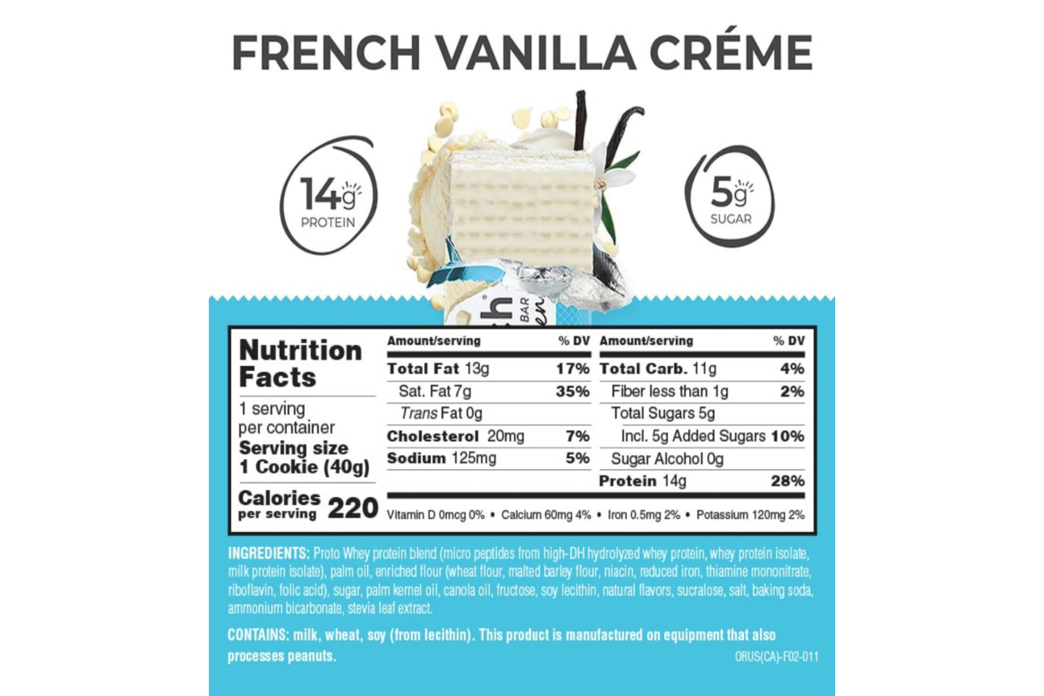 Original french vanilla protein bars nutrition information panel