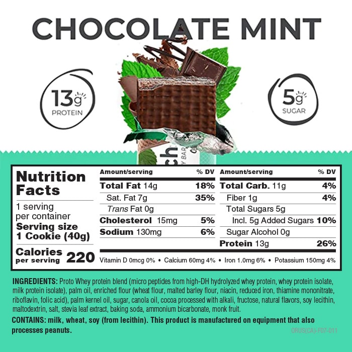Original chocolate mint protein bars nutrition information panel