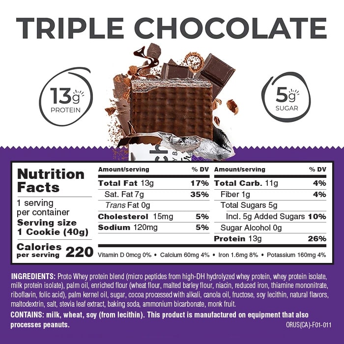 Original triple chocolate protein bars nutrition information panel