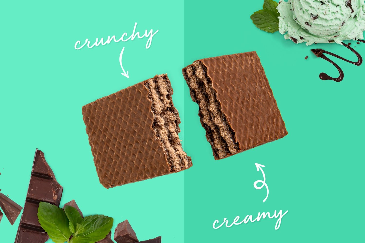 Creamy and crunchy wafer protein bars in PRO Chocolate Mint