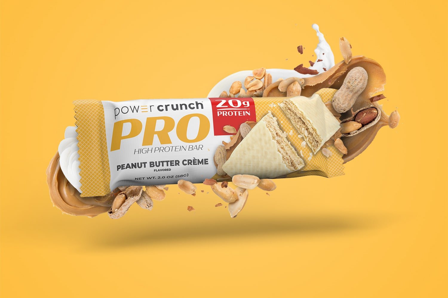 PRO Peanut Butter 20g protein bars pictured with Peanut Butter flavor explosion