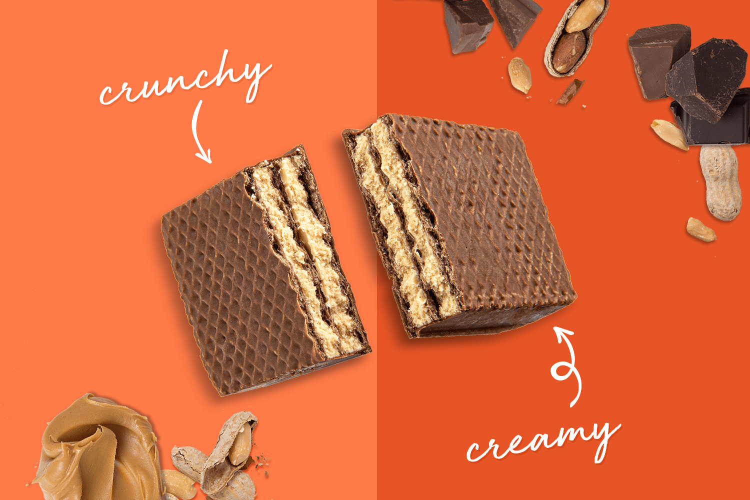 Creamy and crunchy wafer protein bars in PRO Peanut Butter Fudge