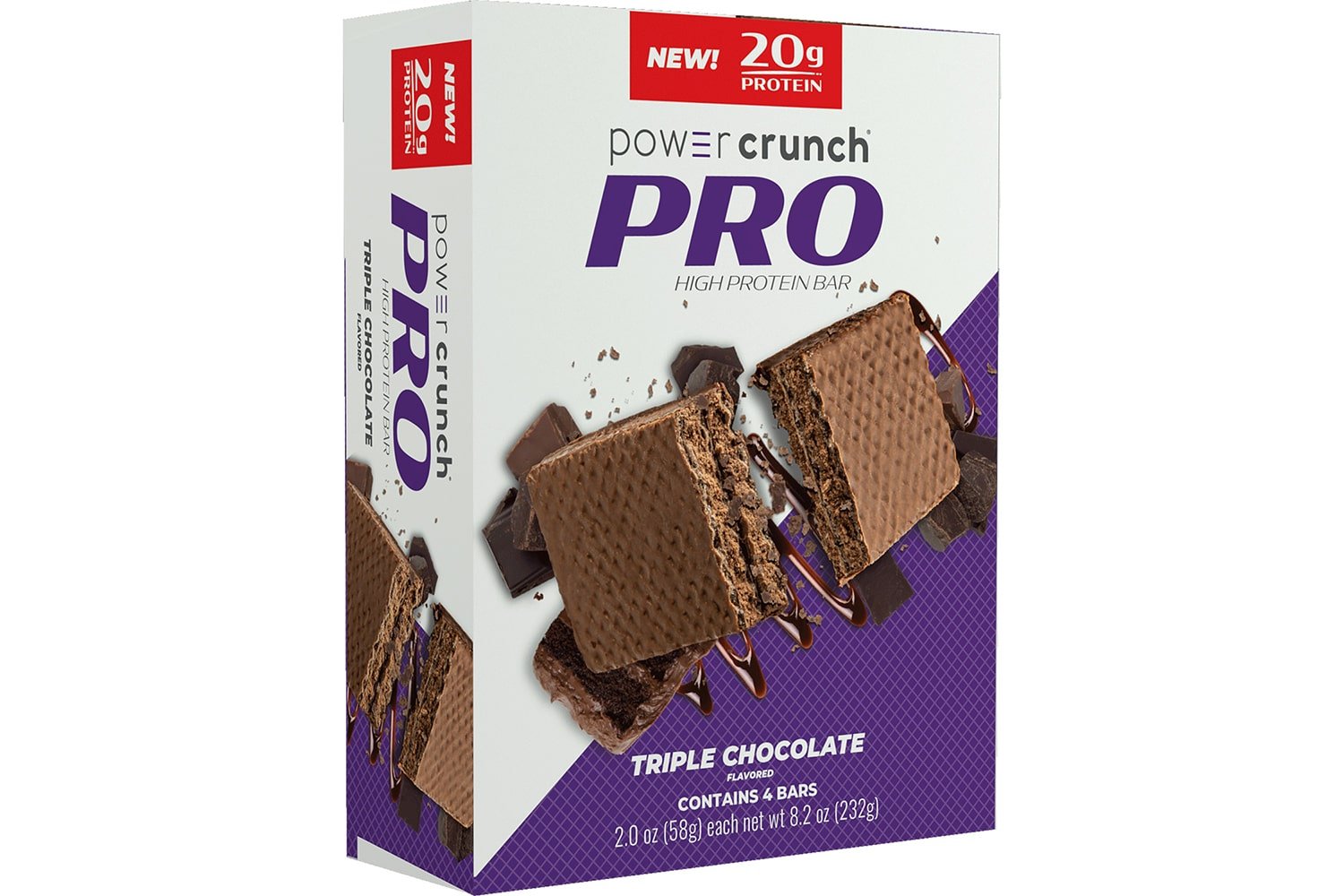 Box of Power Crunch Pro Triple Chocolate 20g protein bars