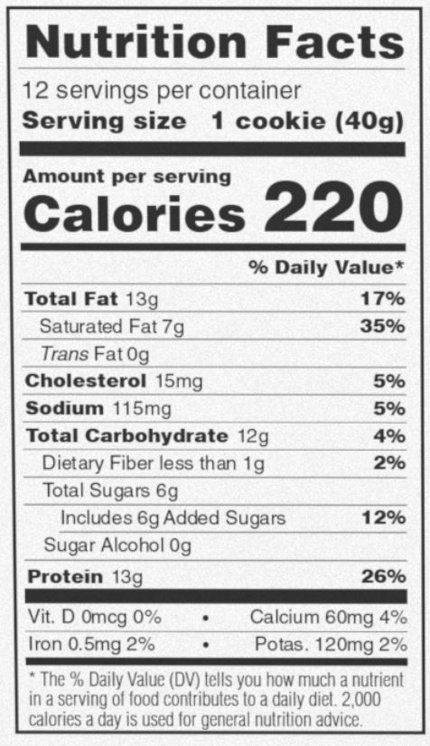 Power Crunch Original Cookies and Cream Protein Bars nutrition facts panel with 13g protein