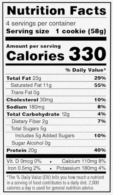 Power Crunch Pro French Vanilla High Protein Bars nutrition facts panel with 20g protein