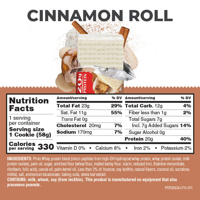 PRO cinnamon roll protein bars nutrition information panel