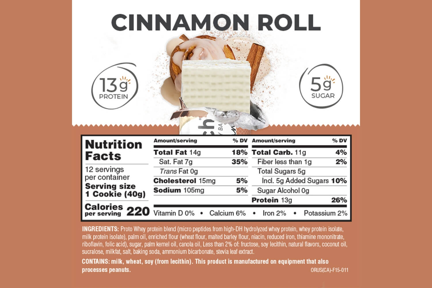 Power Crunch Original cinnamon roll nutrition facts panel