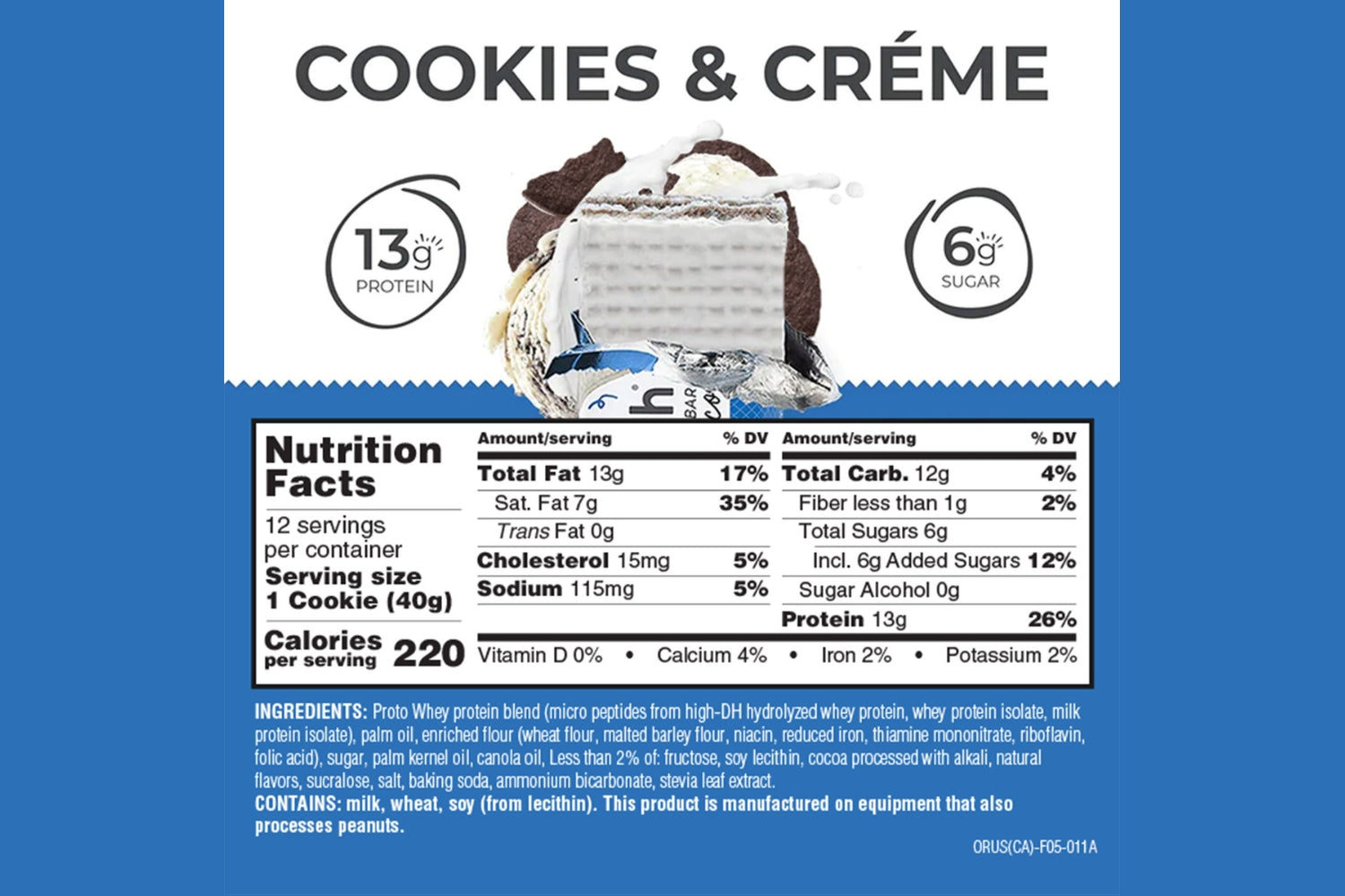 Power Crunch Original Cookies and Creme nutrition facts panel