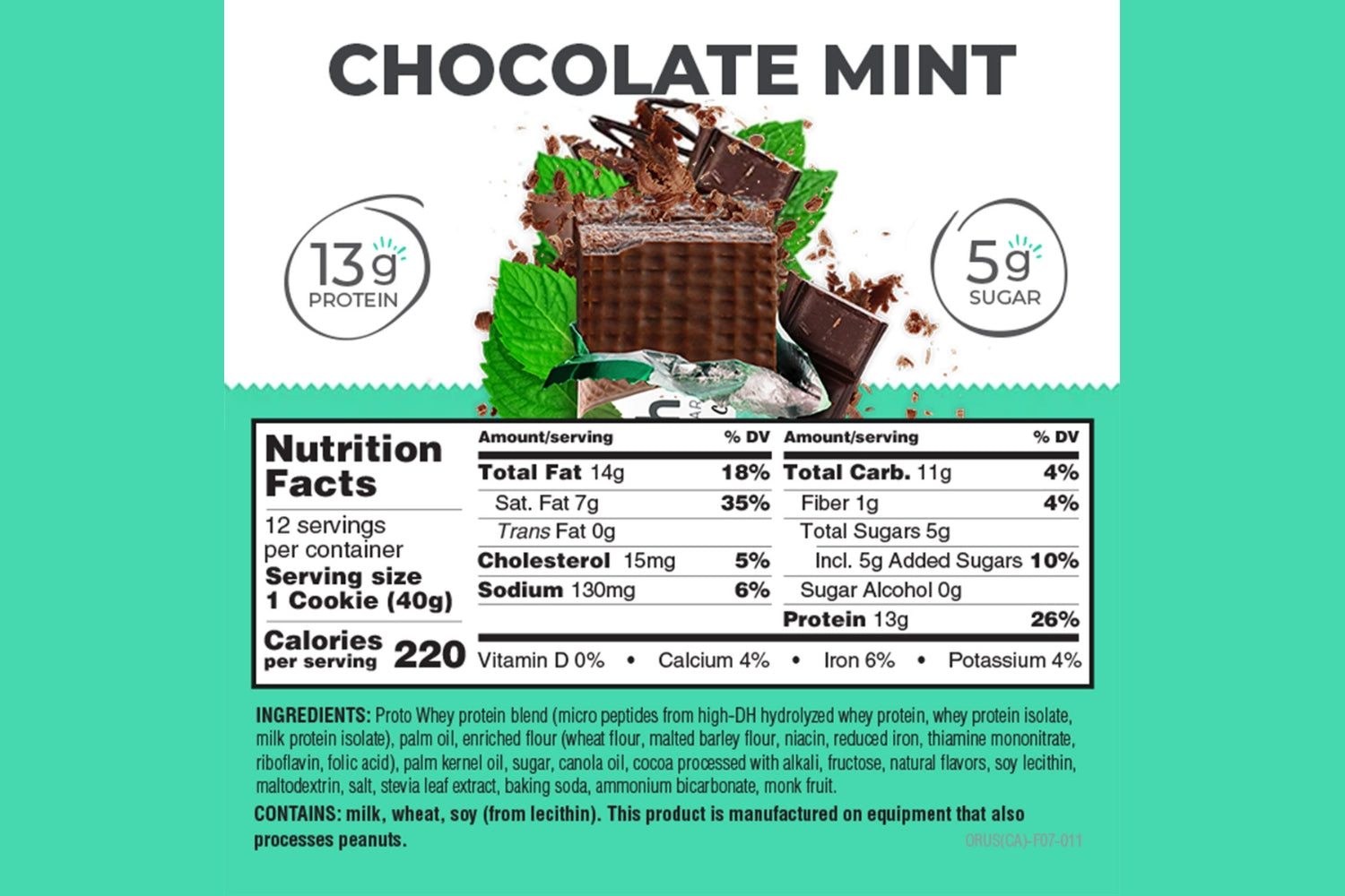 Power Crunch Original Chocolate Mint nutrition facts panel