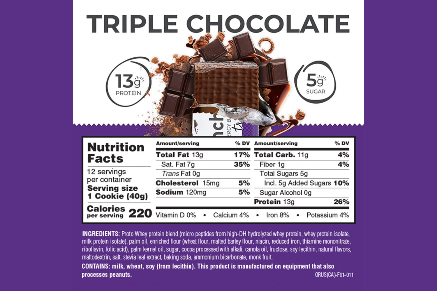 Power Crunch Original Triple chocolate nutrition facts panel