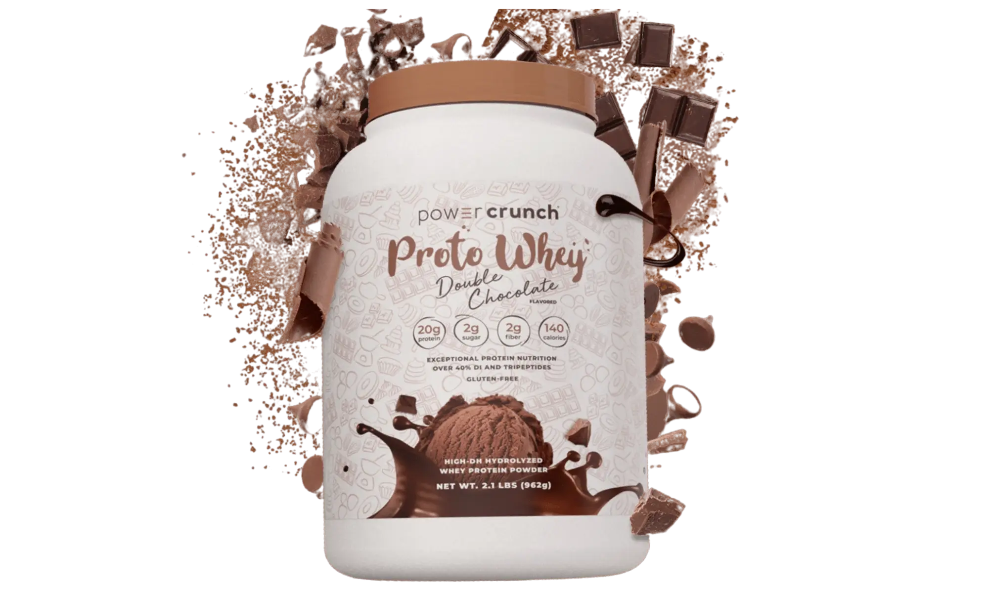 chocolate protein powder pictured with chocolate flavor explosion