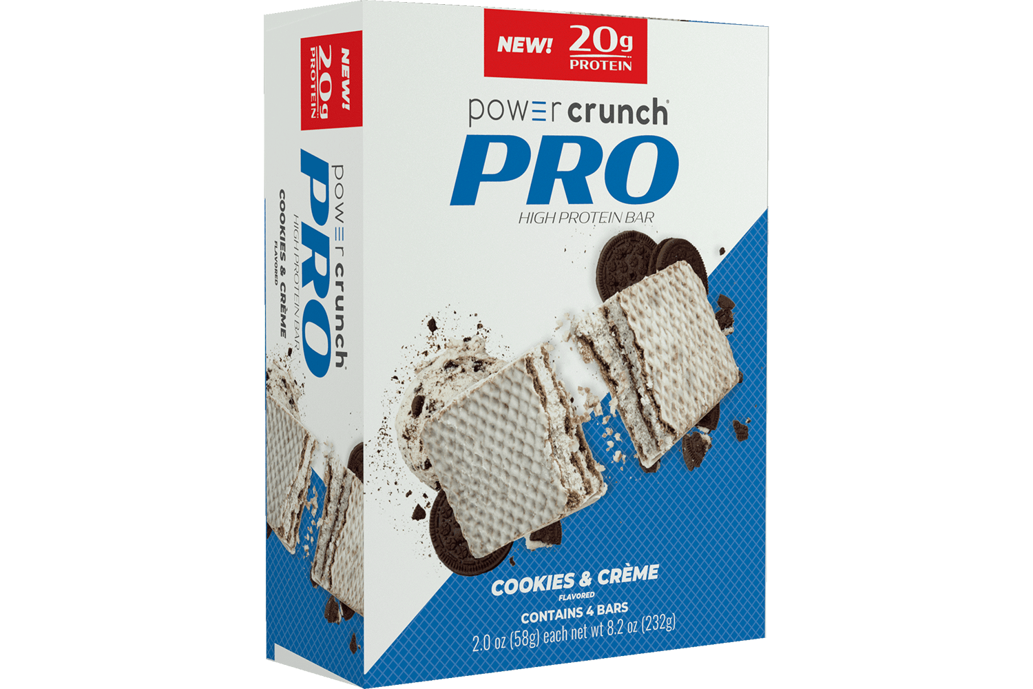 Box of Power Crunch Pro Cookies and Cream 20g protein bars