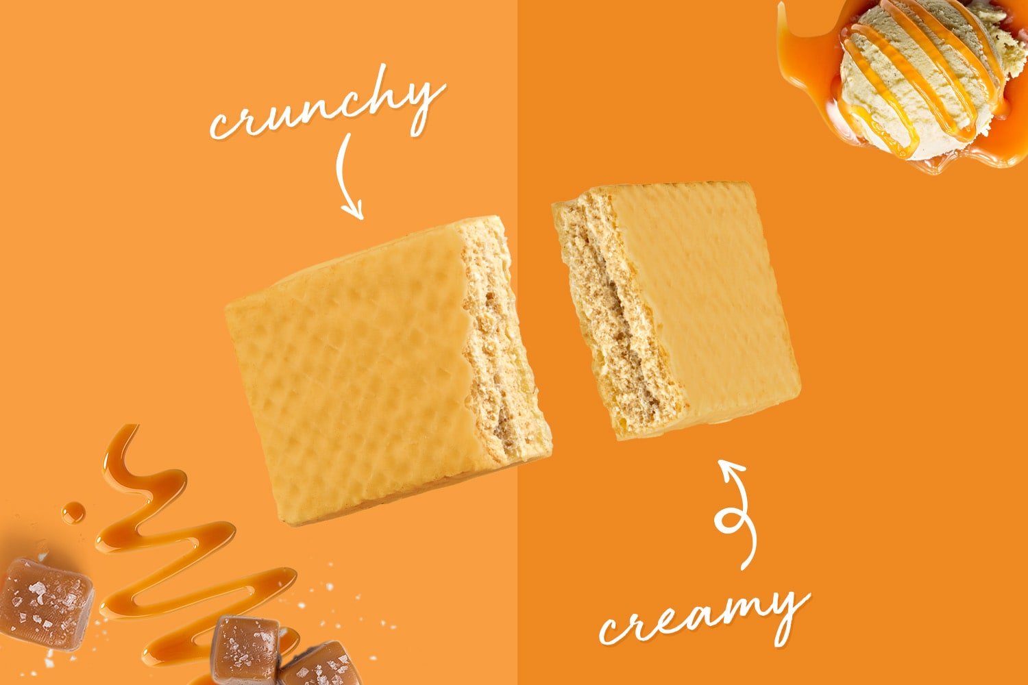 Creamy and crunchy wafer protein bars in PRO Salted Caramel