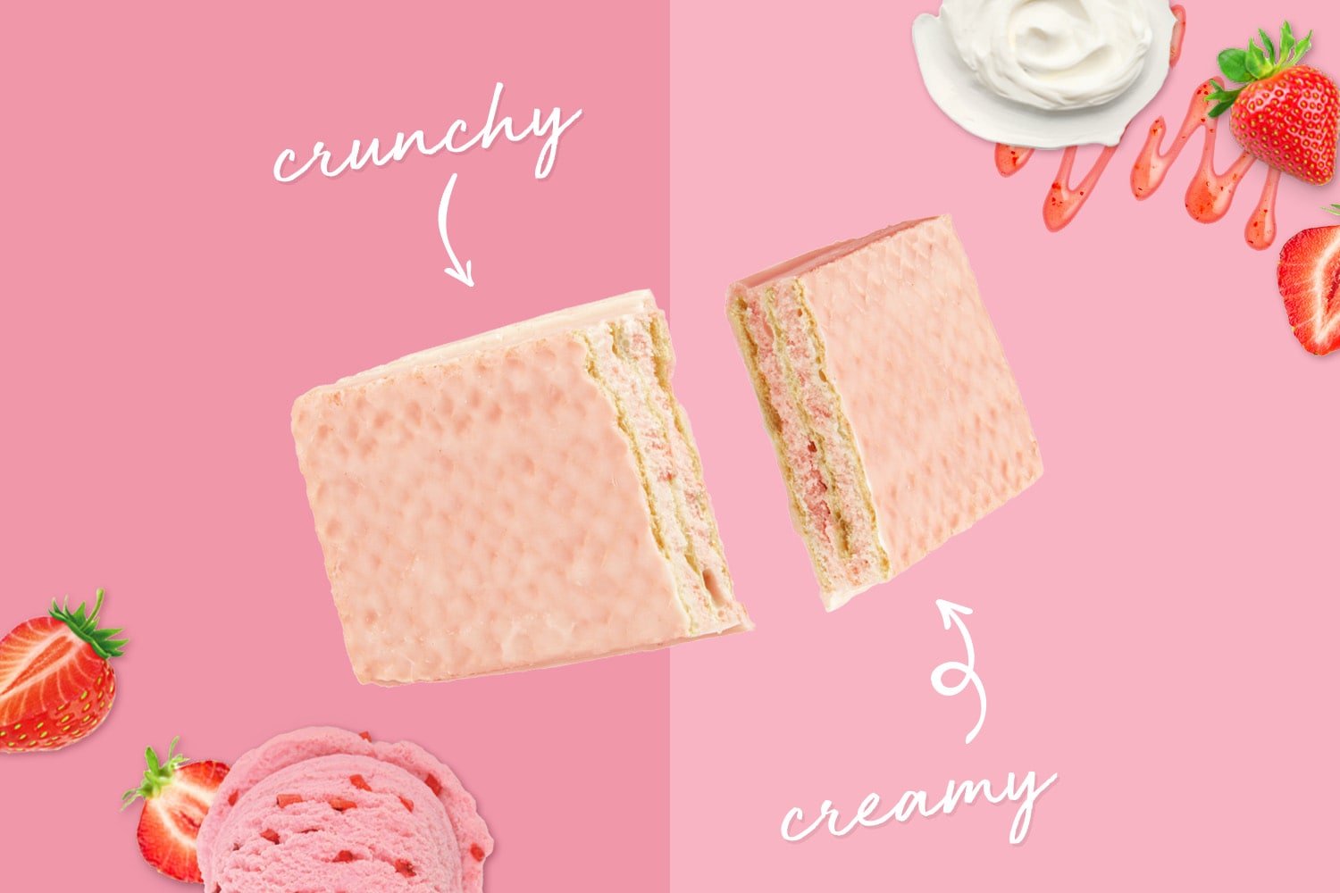 Creamy and crunchy wafer protein bars in PRO Strawberry